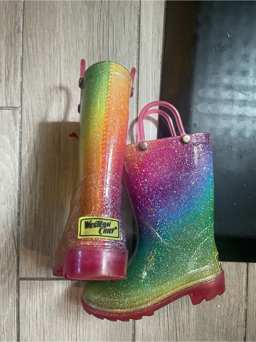Western Chief Kids Rainbow Glitter Rain Boots - Toddler 8 Girls - Picture 2 of 8